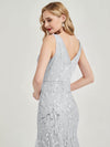 V neckline Sequined Evening Dress