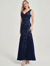 Navy Blue V Sequined Mermaid Evening Dress-Tegan