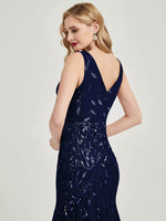 V neckline Sequined Evening Dress