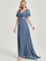 Sage Ruffle Pleated A-Line Floor-Length Bridesmaid Dresses