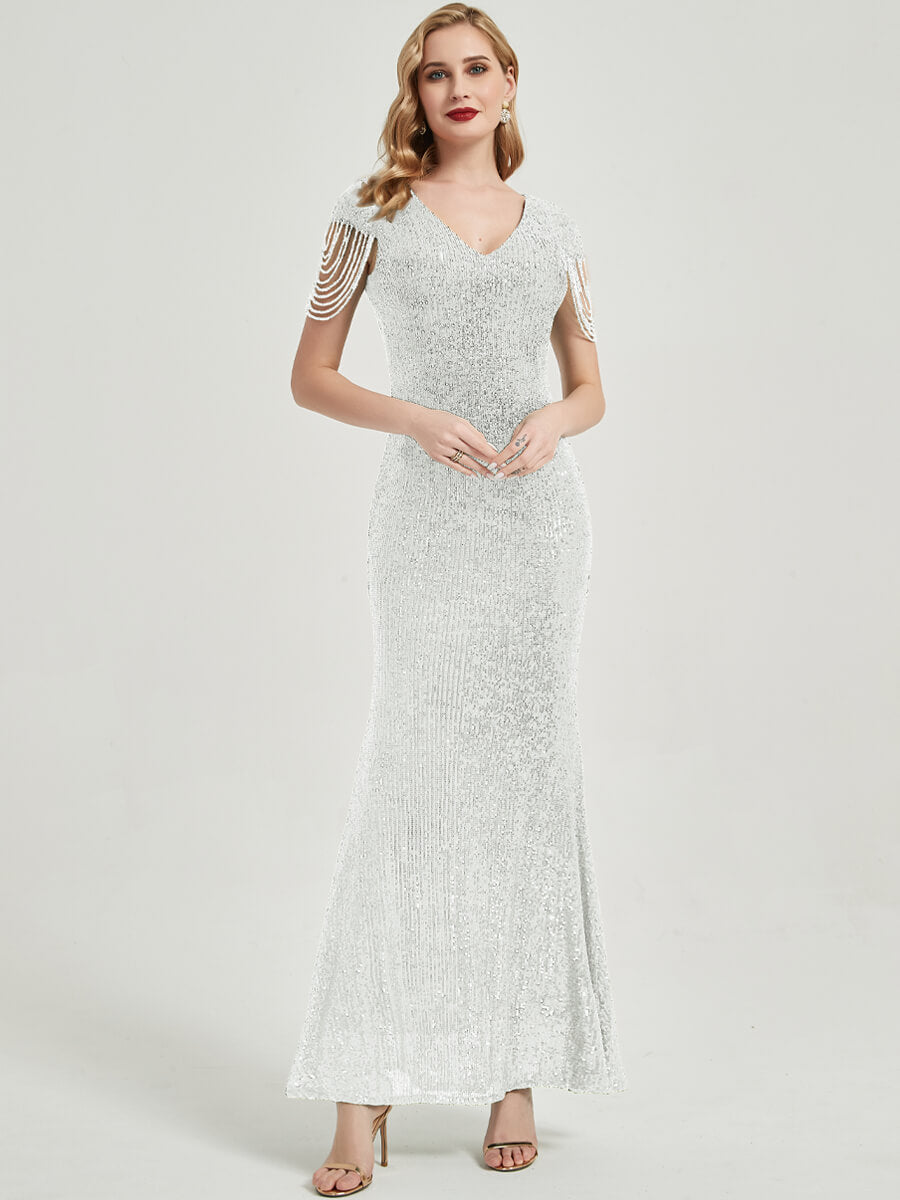 Apricot Beadings Sleeve Sequins Mermaid Formal Gown Rava