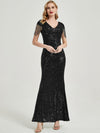 Black Beadings Sleeve Sequins Mermaid Formal Gown Rava