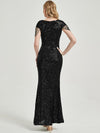 Black Back Beadings Sleeve Sequins Mermaid Formal Gown Rava