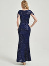 Navy back Beadings Sleeve Sequins Mermaid Formal Gown Rava