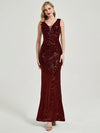 Burgundy Sequins Sleeveless Mermaid Formal Gown Tor