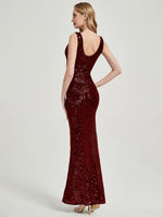 Burgundy Sequins Sleeveless Mermaid Formal Gown Tor