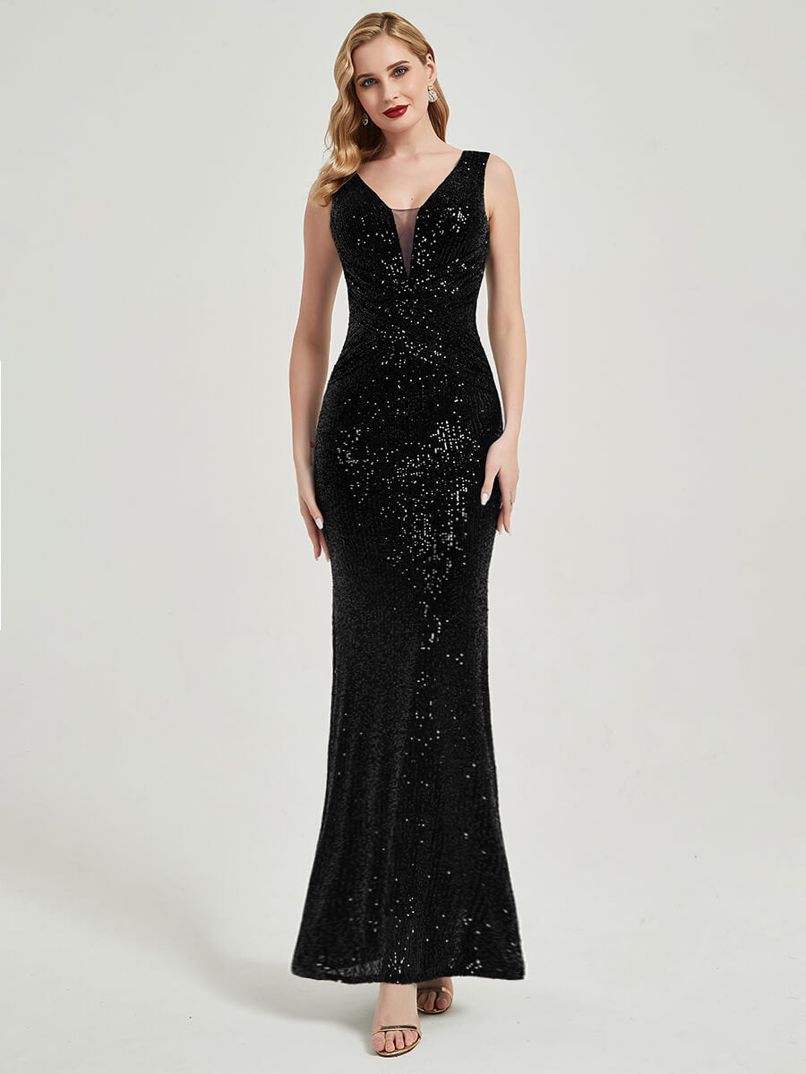 Black Sequins Sleeveless Mermaid Formal Gown Tori