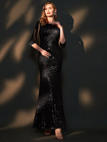 [Final Sale] Black Tassel Sleeves Sequin Maxi Mermaid Formal Gown