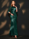 [Final Sale] Emerald Green Tassel Sleeves Sequin Mermaid Formal Gown