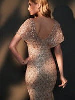 Champagne Batwing Sleeved Mermaid Formal Gown Reese Back detail