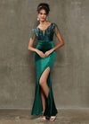 Sequin Tassels Sleeve Sheer V-Neck Slit Mermaid Formal Gown Gianna