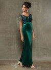 Emerald Green Sequin Tassels Sleeve Sheer V-Neck Slit Mermaid Formal Gown Gianna
