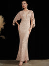 V-Neck 3/4 Ruffle Sleeves Sequin Floor Length Mermaid Dress Quinn