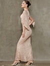  3/4 Ruffle Sleeves V-Neck Sequin Floor Length Mermaid Dress Quinn