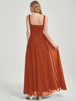 Burnt Orange V-neckline Pleated Classic Bridesmaid Dress-Flori