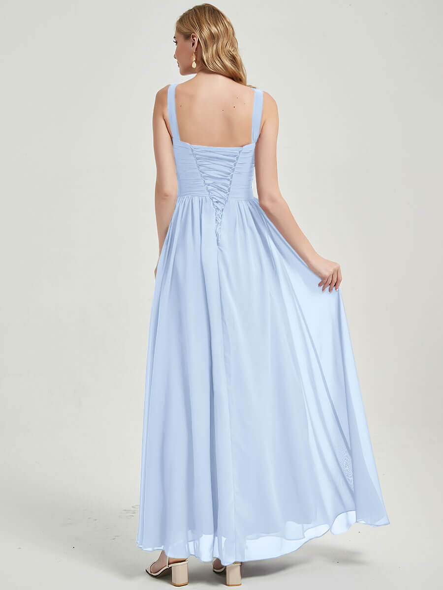 Cornflower Blue V-neckline Pleated Classic Bridesmaid Dress