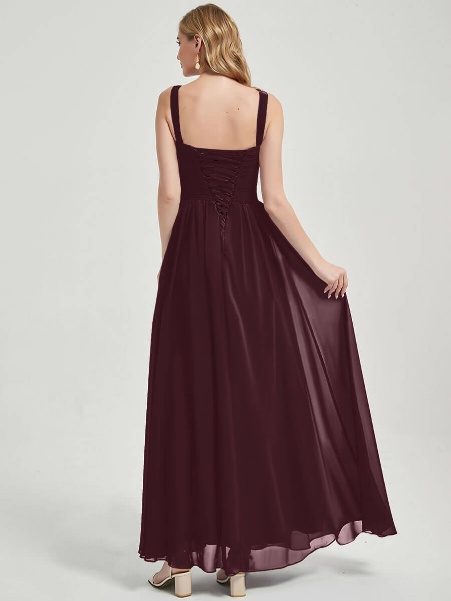 Cabernet V-neckline Pleated Classic Bridesmaid Dress