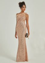 Luxury Feather Sequin One Shoulder Neckline Mermaid Floor Length Formal Gown