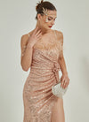 Luxury Feather Sequin Leg Slit Adjustable Straps Mermaid Formal Floor Length Gown Sadie