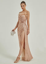 Luxury Feather Sequin High Slit Adjustable Straps Mermaid Formal Floor Length Gown Sadie