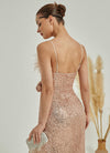 Luxury Feather Sequin Leg Slit Adjustable Straps Mermaid Formal Floor Length Gown-Sadie