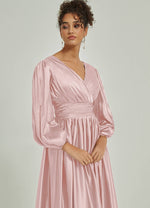 A Line Maxi Satin Blush bridesmaid dresses AM31004 Josie NZ Bridal d