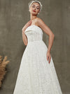 Diamond White Lace Spaghetti Straps Wedding Dress with Cathedral Train Emily