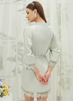 Sage Green Silk Satin Bridal Party Robes Bridesmaid Robes with Lace Trim from NZ Bridal