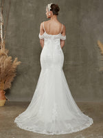 Mermaid V-Neck Tulle Lace Wedding Gown with Chapel Train-Ivy