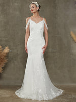 Mermaid V-Neck Tulle Lace Wedding Gown with Chapel Train