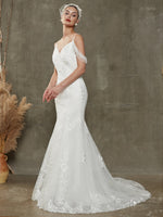 Ivy Mermaid V-Neck Tulle Lace Wedding Gown with Chapel Train 