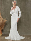 V-Neck Sheath Lace Chapel Train  Wedding Dress With Sleeves India