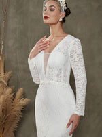 V-Neck Lace Sheath  Chapel Train  Wedding Dress With Sleeves India