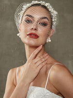 Pearl Wedding Hair Piece Wedding Veil and Earring Clips Set for Brides