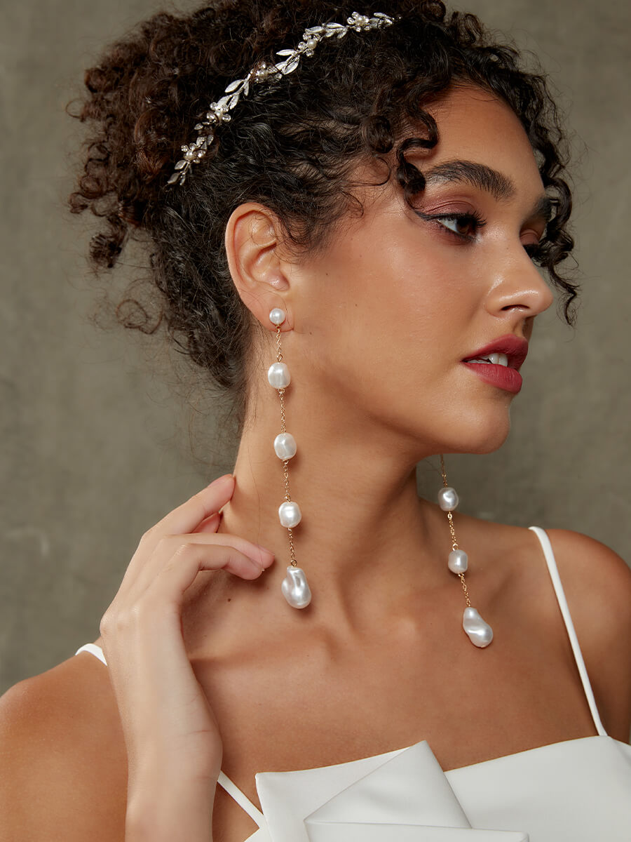 Irregular Alloy Chic Wedding Baroque Pearl Drop Earrings Pin