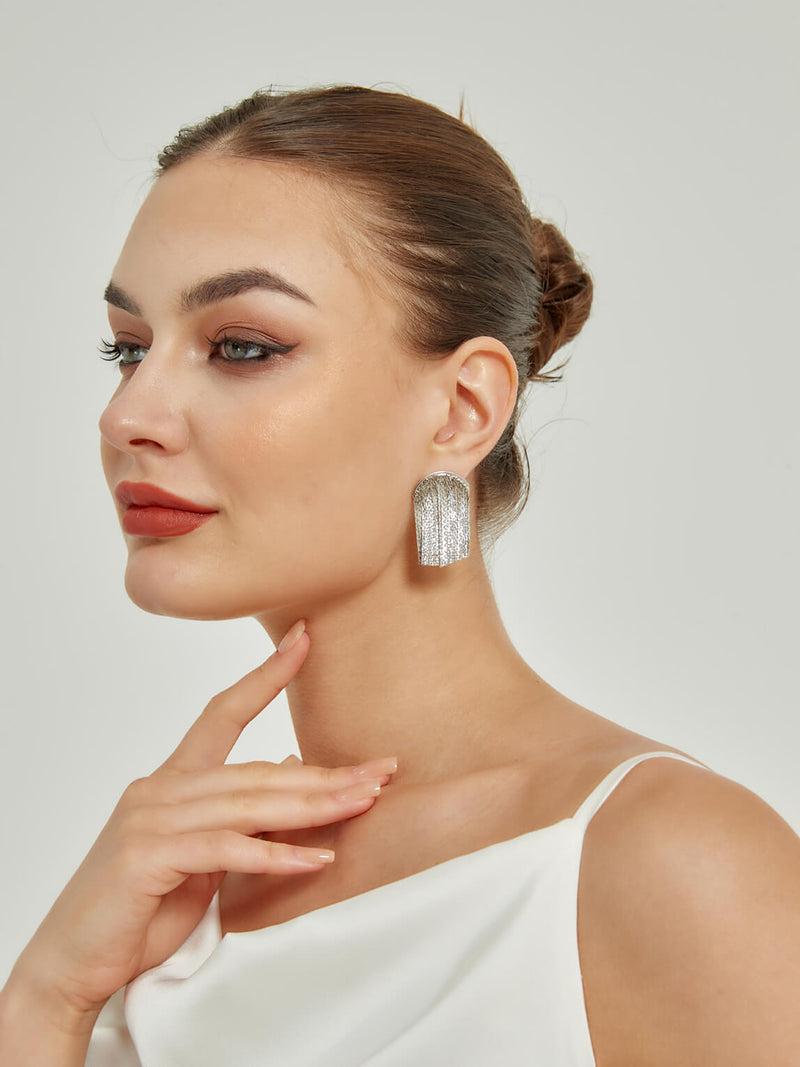 Silver Luxurious Metal Tassels Wedding Ear Studs Earring Clips