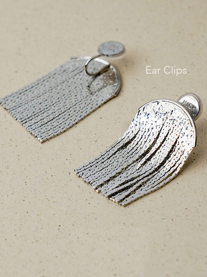 Silver Luxurious Metal Tassels Wedding Ear Earring Clips