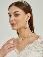 Alloy Chic Wedding Pearl Necklace Hoop Earrings Set