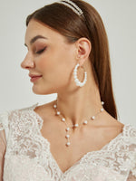 Alloy Chic Wedding Pearl Necklace Hoop Earrings Set New