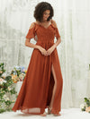Burnt Orange Chiffon Cold Shoulder Bridesmaid Dress Fiena for Women