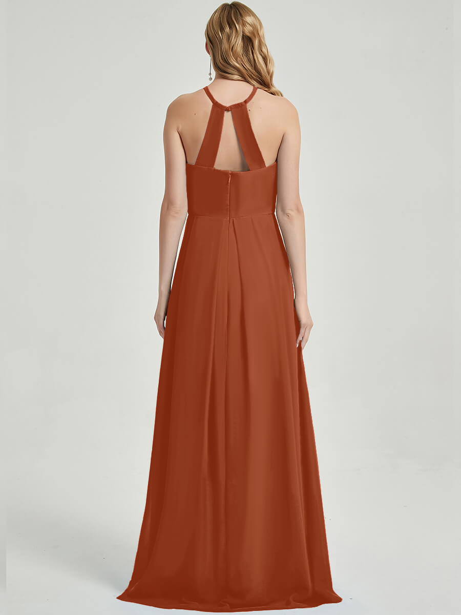 Floor length halter neckline Bridesmaid Dress