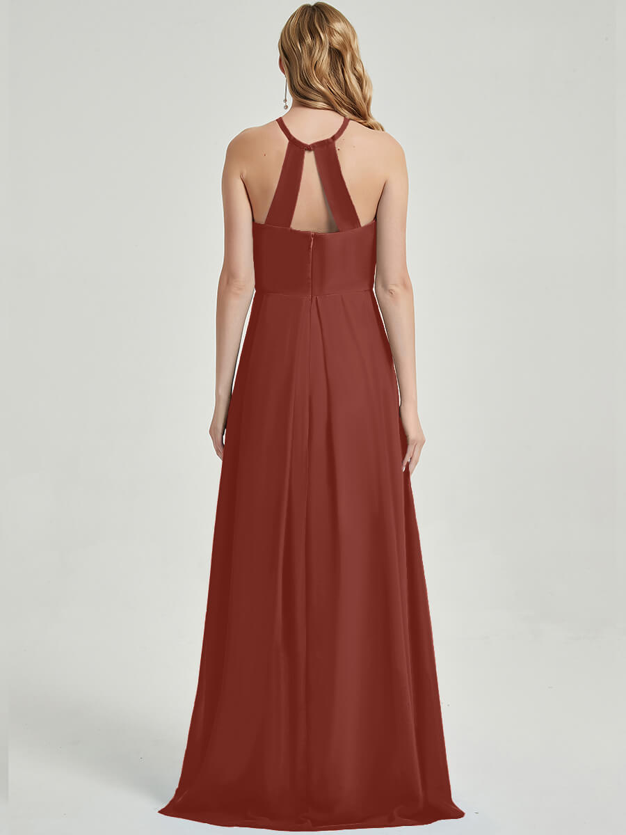 Floor length halter neckline Bridesmaid Dress