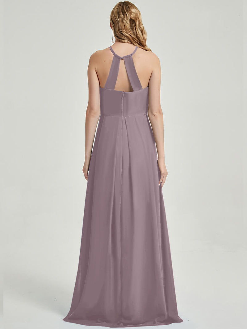 Floor length halter neckline chiffon fabric Bridesmaid Dress Sarah