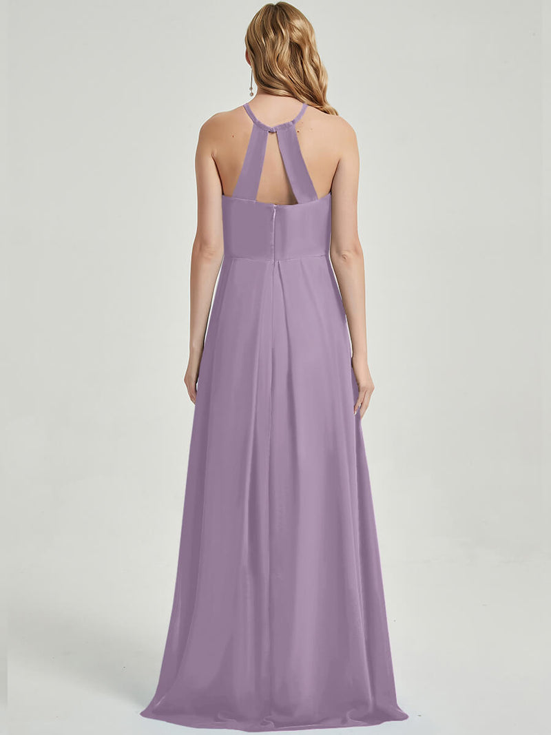 Floor length halter neckline chiffon fabric Bridesmaid Dress Sarah