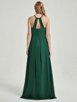 Floor length halter neckline chiffon fabric Bridesmaid Dress