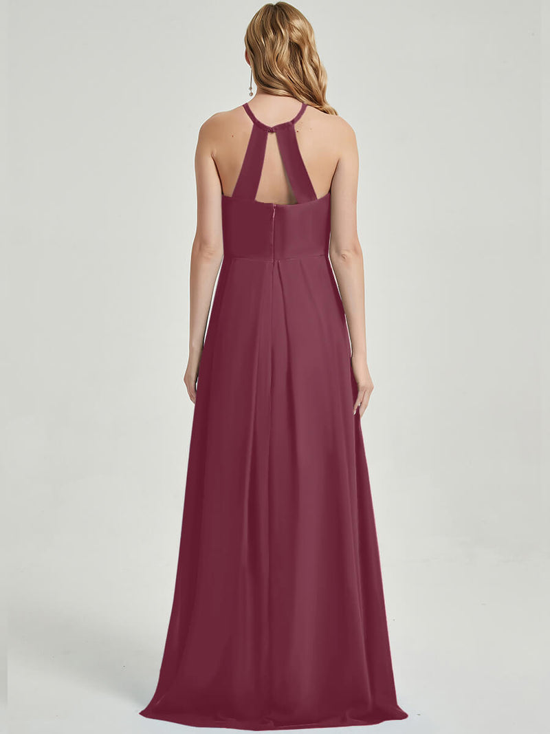 Floor length halter neckline chiffon fabric Bridesmaid Dress Sarah