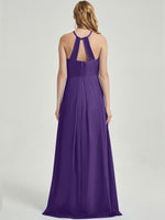 Floor length halter neckline chiffon fabric Bridesmaid Dress Sarah
