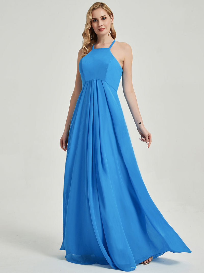 Floor length halter neckline chiffon and spaghetti straps empire Bridesmaid Dress