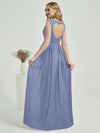 Slate Blue Sweetheart Backless V-Neck Chiffon Maxi Bridesmaid Dress