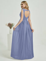 Slate Blue Sweetheart Backless V-Neck Chiffon Maxi Bridesmaid Dress